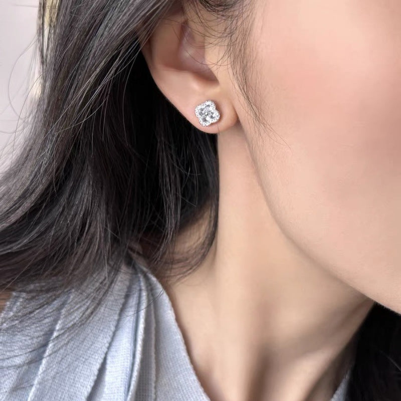 Copper Clover Zircon Stud Earrings