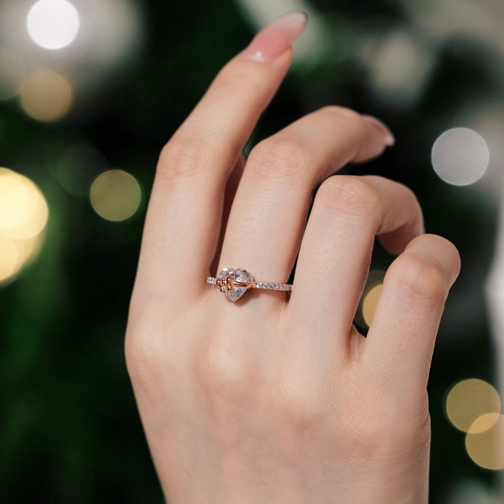 S925 Sterling Silver Rose Gold Heart-Shaped Zirconia Bow Set