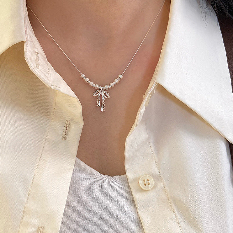 Gold Plated Copper Beaded Bow Necklace