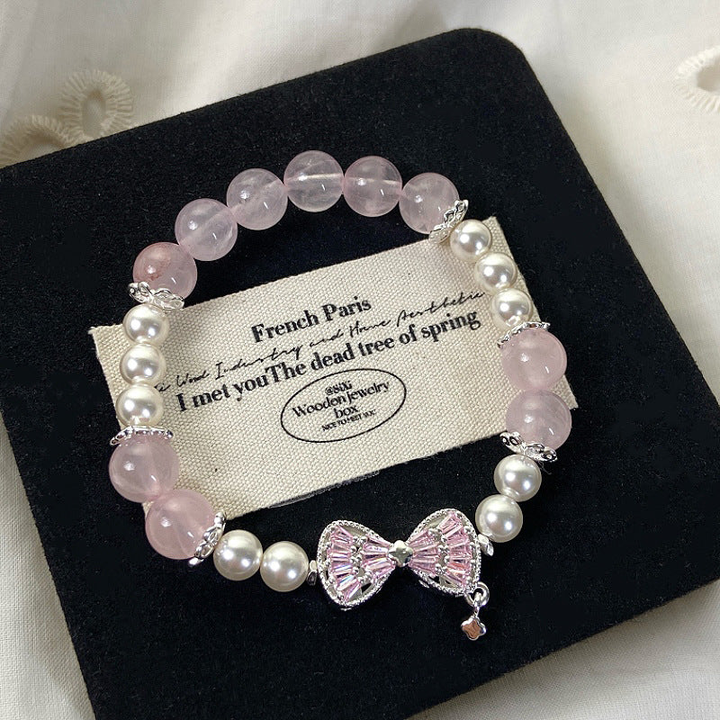Aurora Blush™ Copper Pearl, Rose Quartz & CZ Bow Bracelet