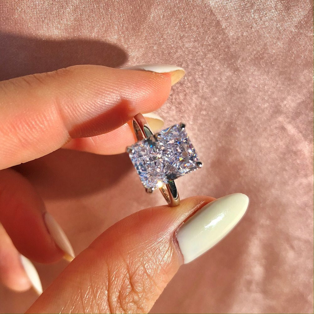 S925 Sterling Silver 8A Ice Cut CZ Classic Solitaire Ring