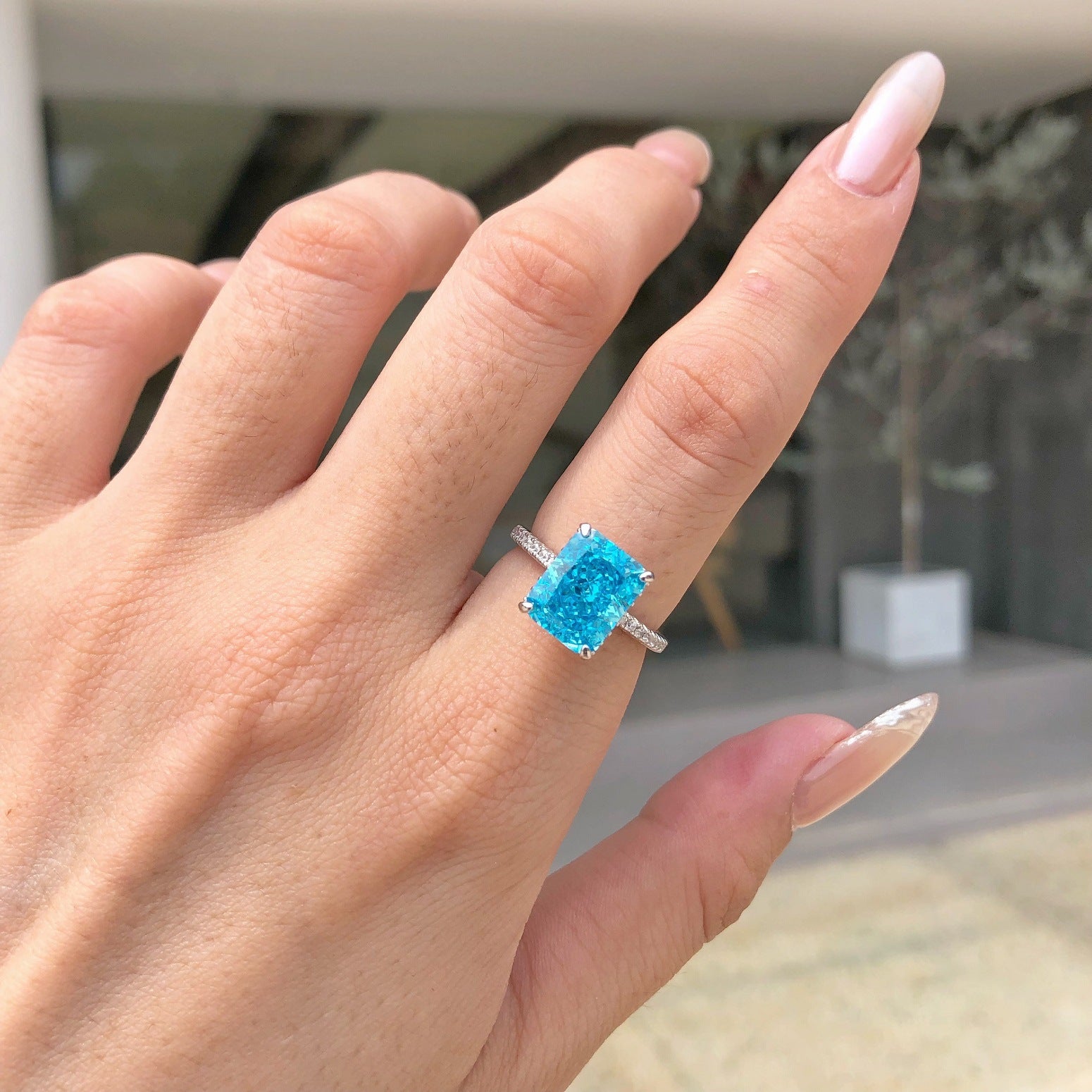 Aurora Prism S925 Sterling Silver Emerald Cut 8A CZ Ring