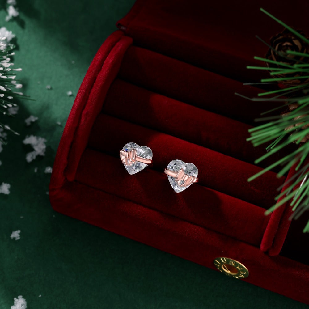 S925 Sterling Silver Rose Gold Heart-Shaped Zirconia Bow Set