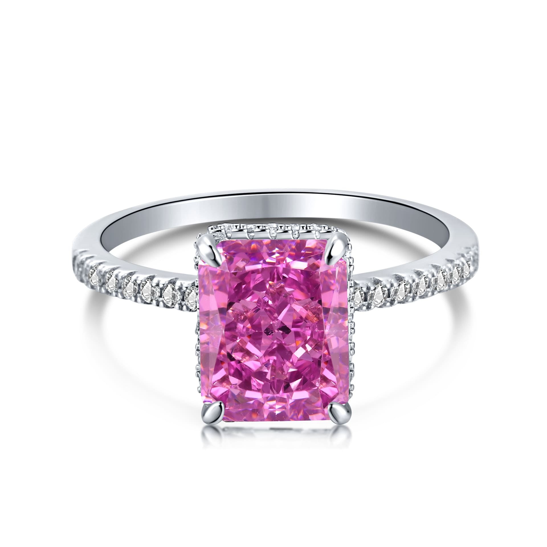 Aurora Prism S925 Sterling Silver Emerald Cut 8A CZ Ring