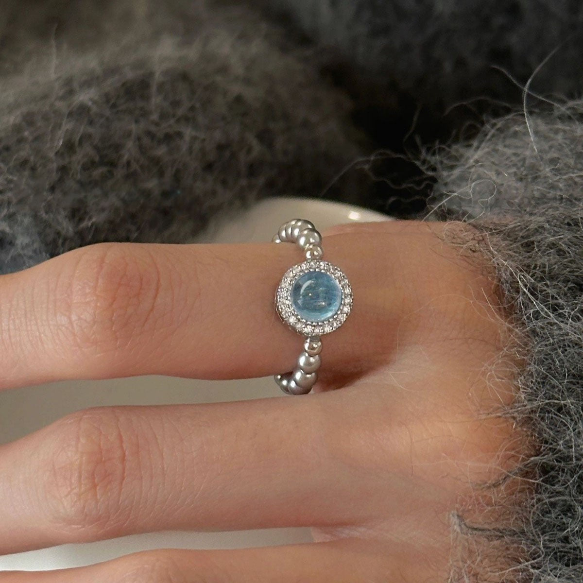 Silver Ocean Pearl Halo Ring