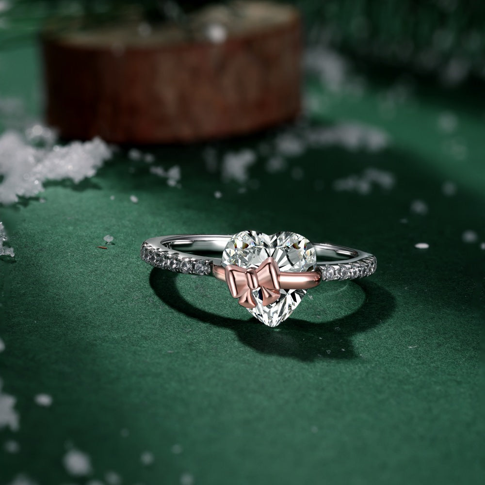 S925 Sterling Silver Rose Gold Heart-Shaped Zirconia Bow Set