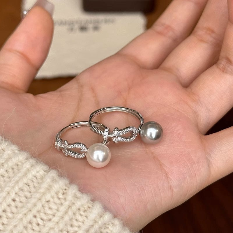 S925 Sterling Silver Equestrian Pearl Ring