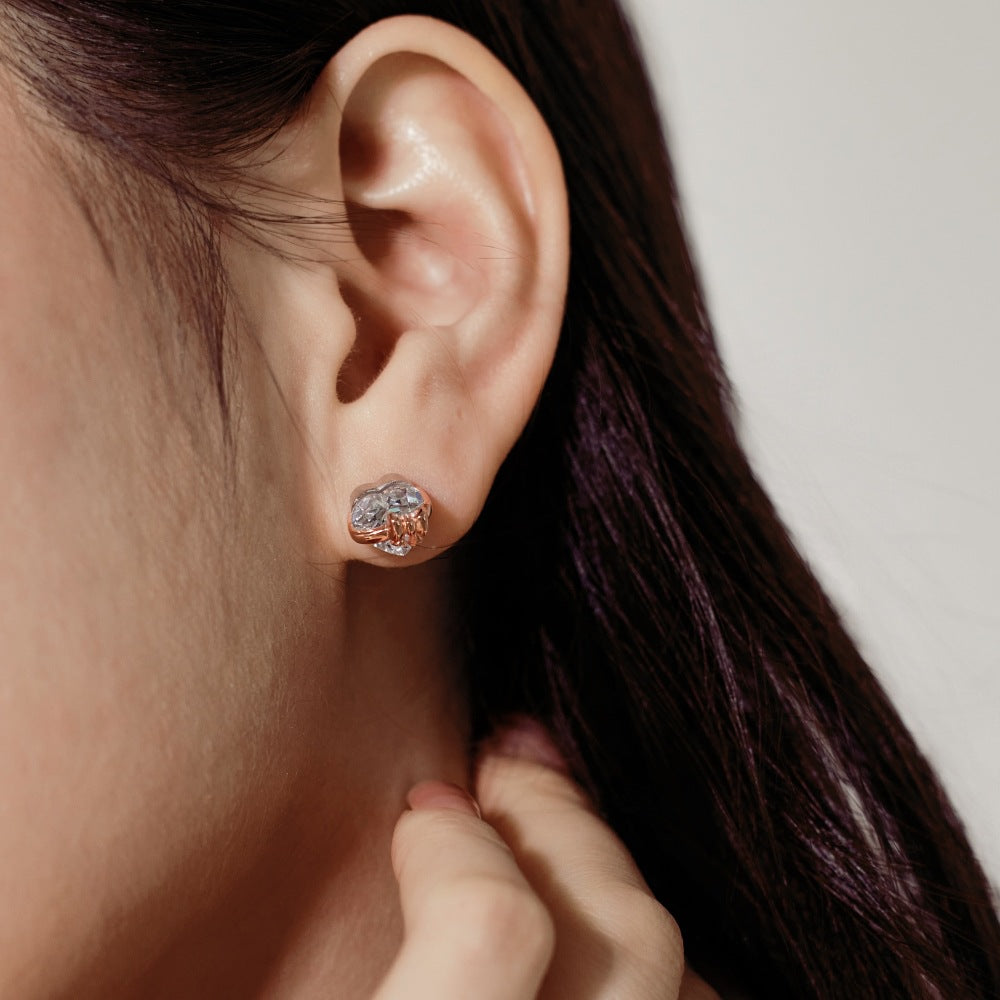 S925 Sterling Silver Rose Gold Heart-Shaped Zirconia Bow Set