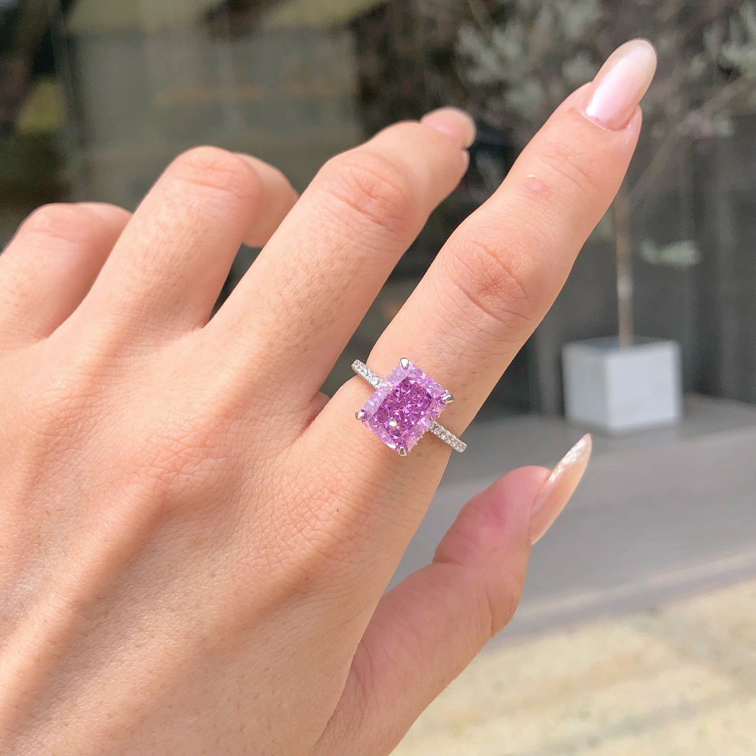 Aurora Prism S925 Sterling Silver Emerald Cut 8A CZ Ring
