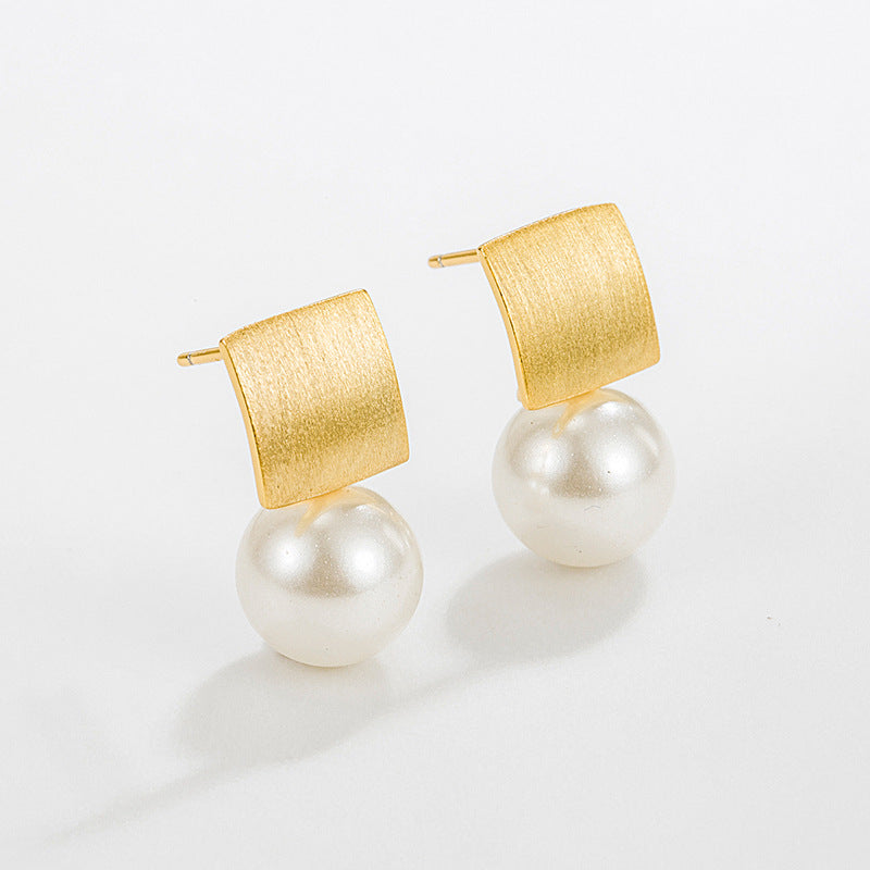 S925 Sterling Silver Square Pearl Stud Earrings