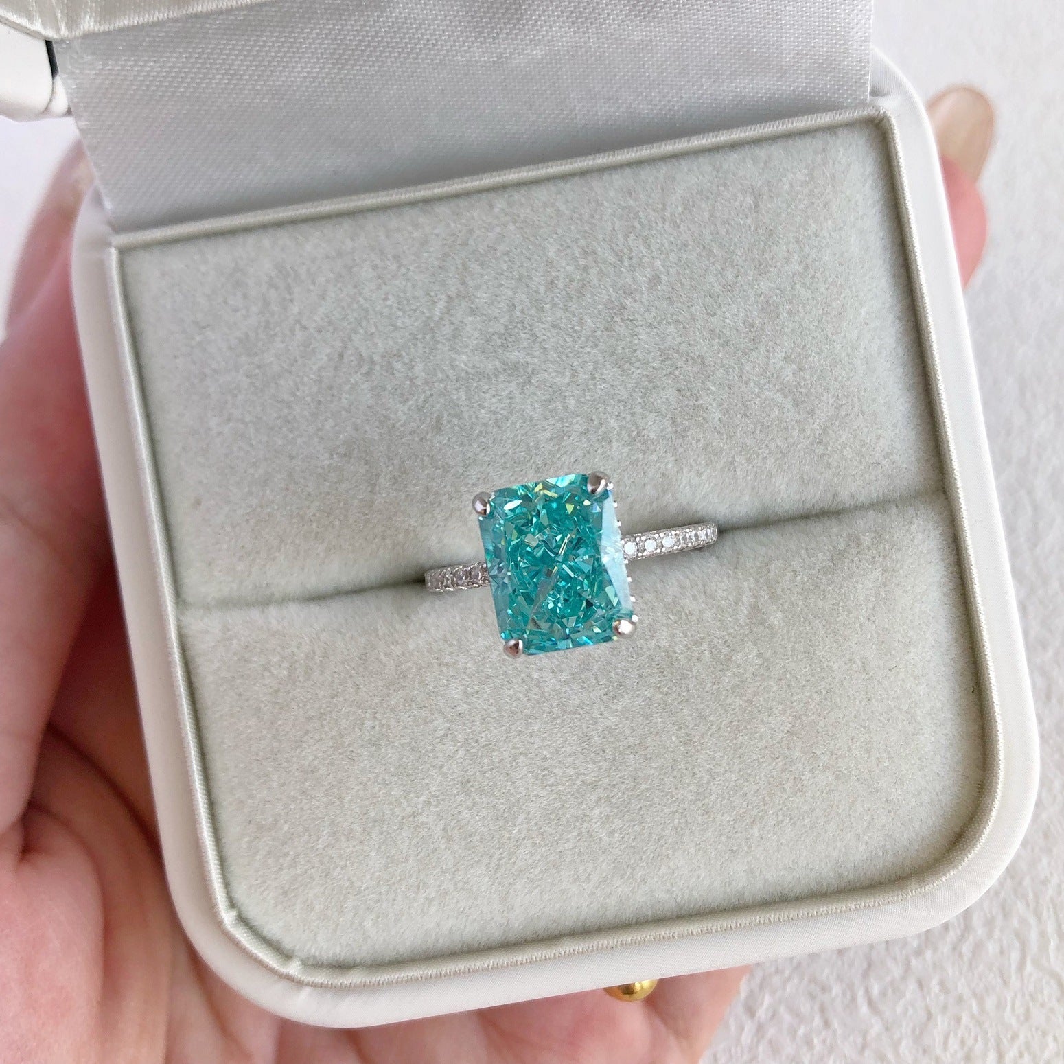 Aurora Prism S925 Sterling Silver Emerald Cut 8A CZ Ring