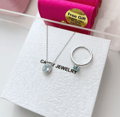 Glacier Blue Oval Halo Sterling Silver Jewelry Set