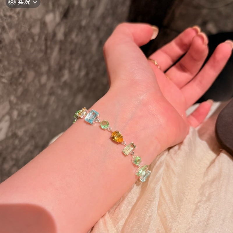 Multicolor Zircon Copper Alloy Geometric Bracelet