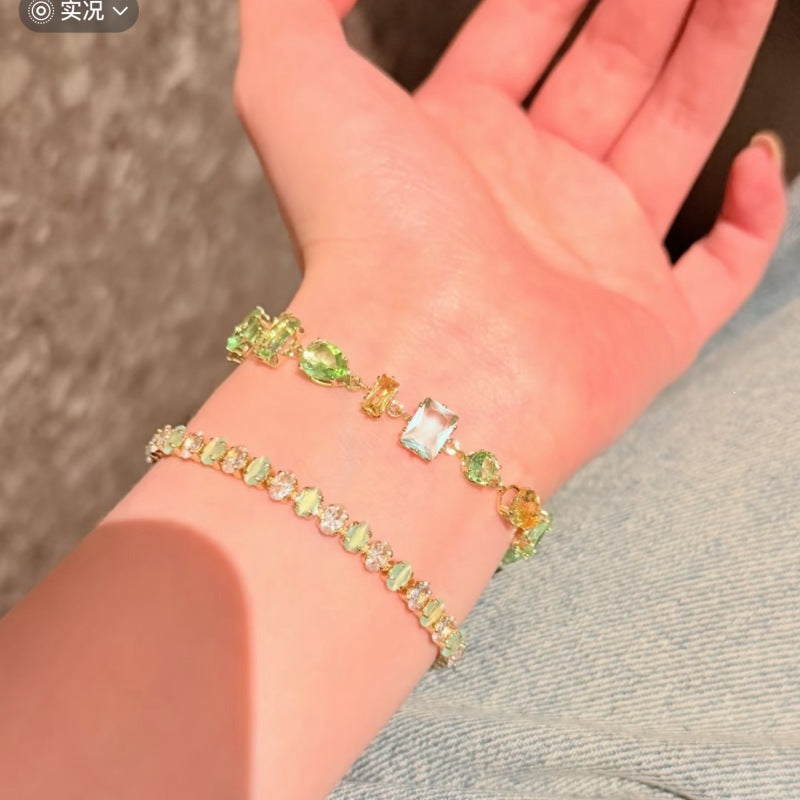 Multicolor Zircon Copper Alloy Geometric Bracelet