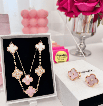 Pink Fortune Clover Jewelry Set