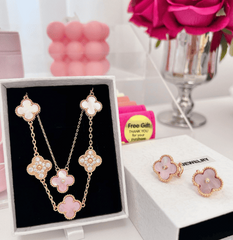 Pink Fortune Clover Jewelry Set